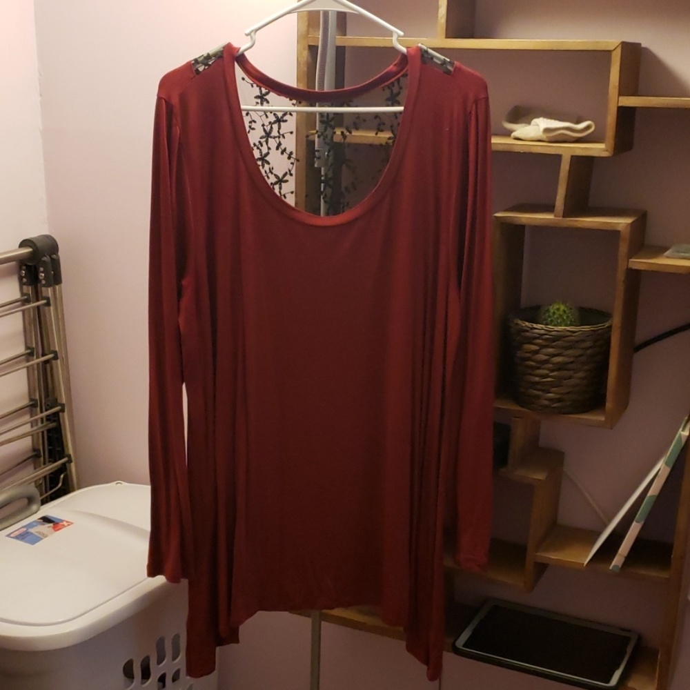 Maroon Shirt with Black Lace on the Back